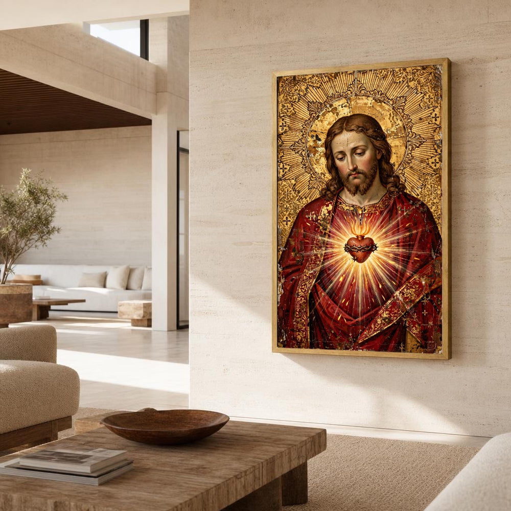 Sacred Heart of Jesus Religious Christian Canvas Wall Art, Christian Sacred