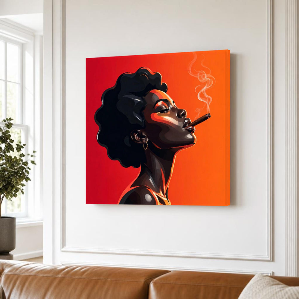 Bold Afro Art Vibrant Cigar Smoker Canvas Wall Art, Portrait