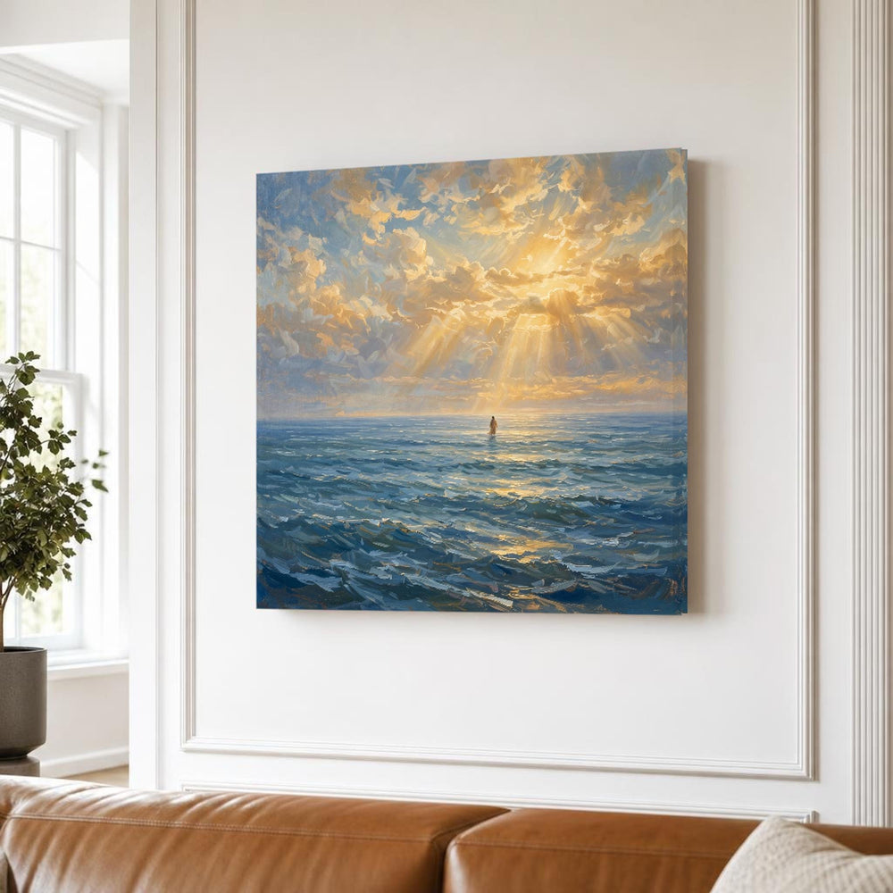 Jesus Walking on Water Canvas Wall Art, Christian Sacred