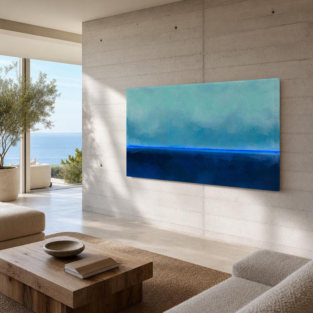 Blue and Teal Abstract Landscape Canvas Wall Art, Calm