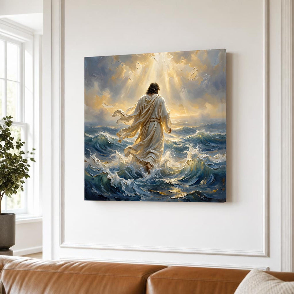 Jesus Walking on Water Canvas Wall Art, Christian Sacred, Christian