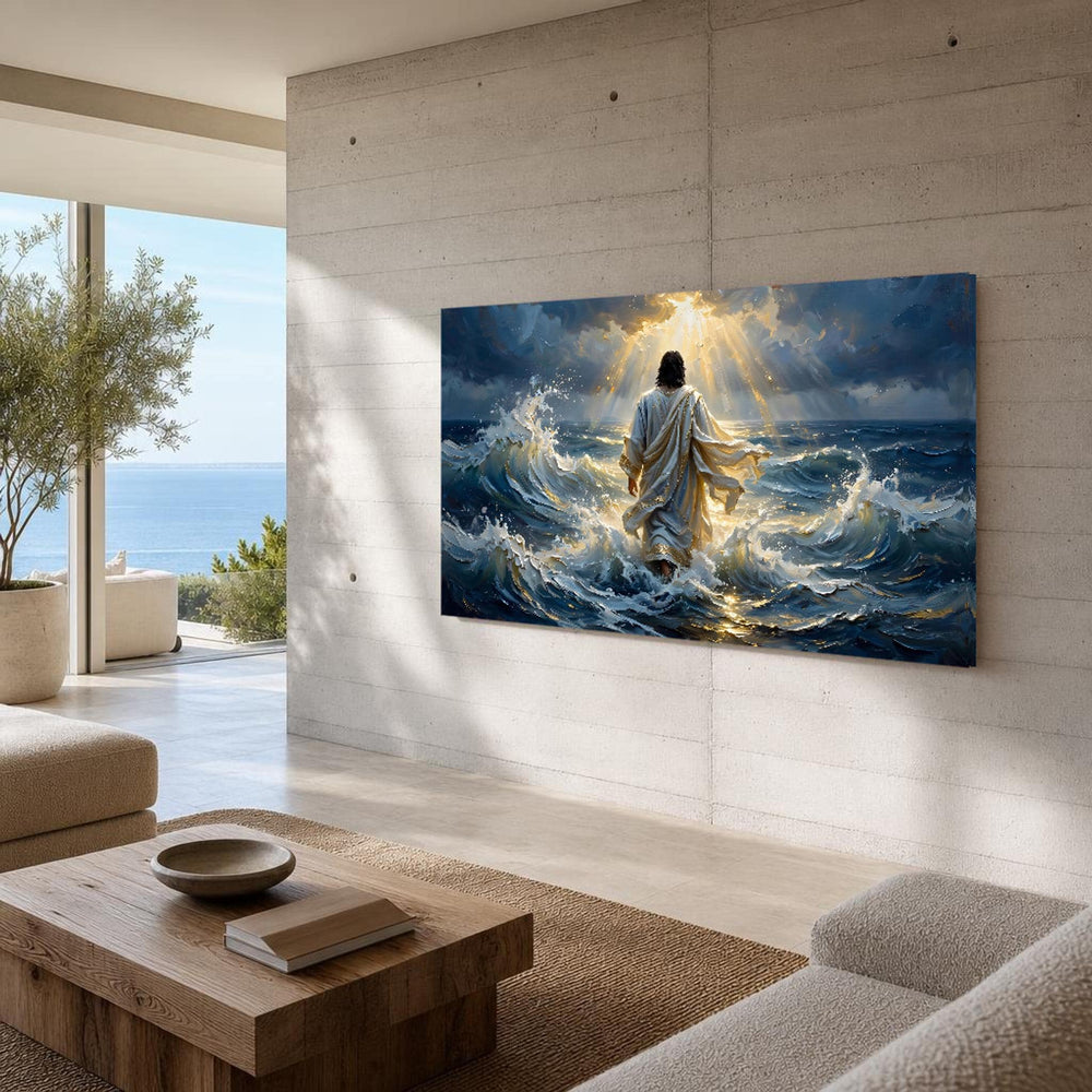 Jesus Walking on Water Canvas Wall Art, Christian Sacred Art, Christian