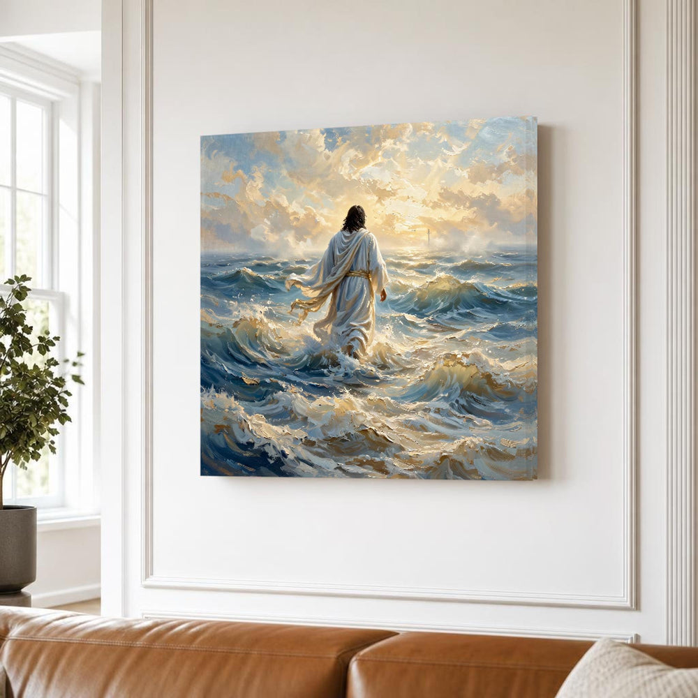 Jesus Walking on Water Canvas Wall Art, Christian, Christian Sacred Art