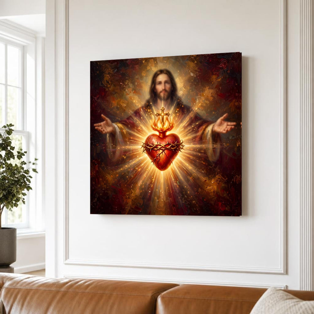 Sacred Heart of Jesus Religious Christian Canvas Wall Art, Christian Sacred, Christian Sacred Art