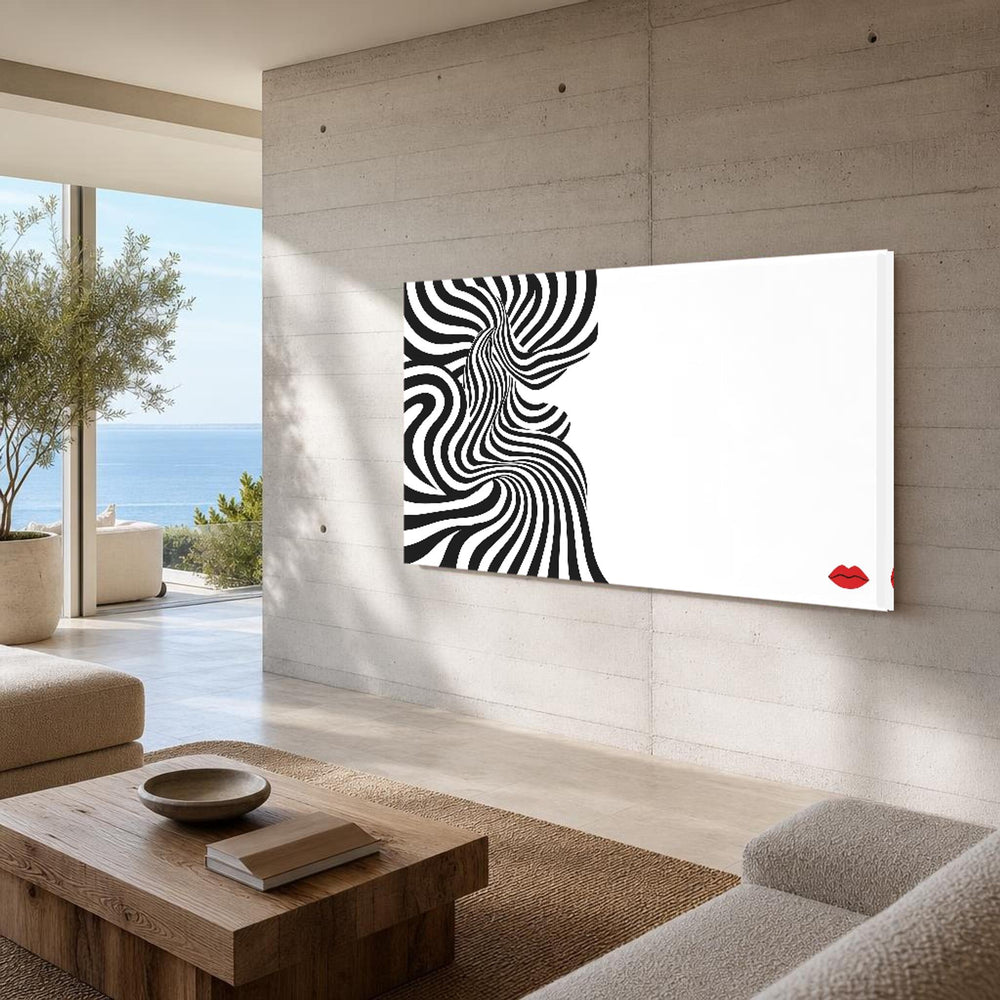Abstract Lips Pop Art Black and White Striped Canvas Wall Art, Colorful Pop