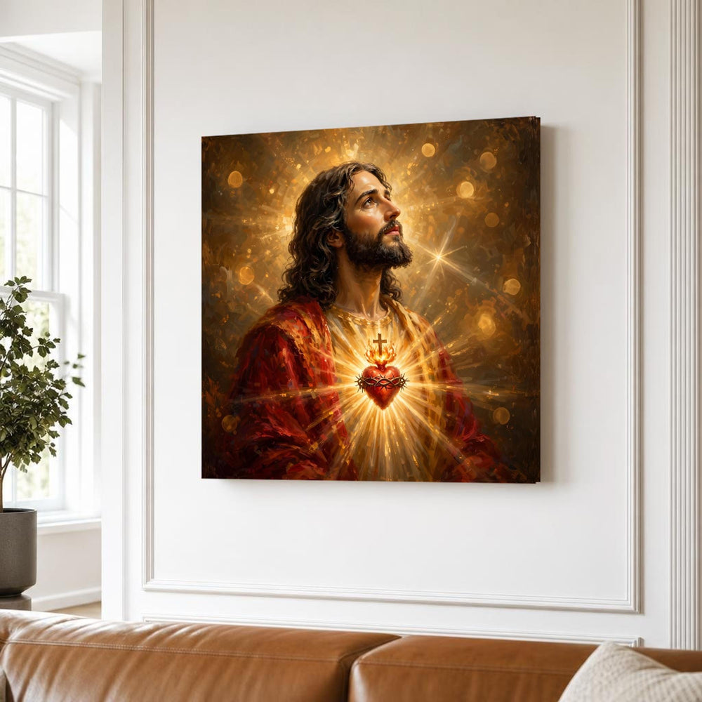 Sacred Heart of Jesus Religious Christian Canvas Wall Art, Christian Sacred Art