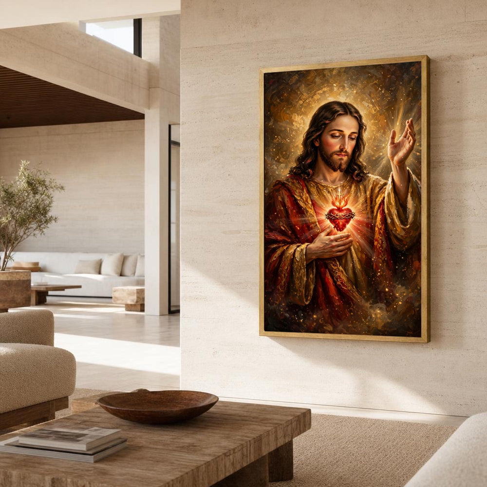 Sacred Heart of Jesus Religious Christian Canvas Wall Art, Christian Sacred Art
