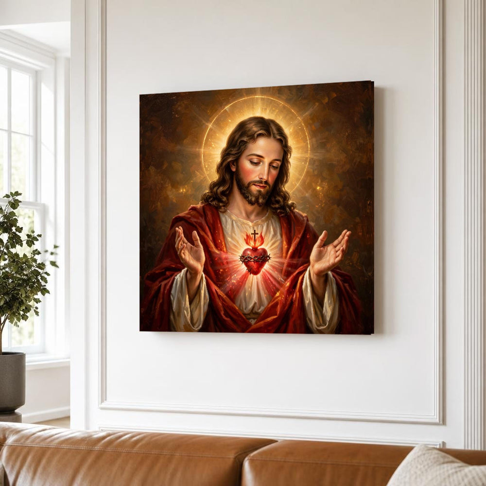 Sacred Heart of Jesus Religious Christian Canvas Wall Art, Christian Sacred Art