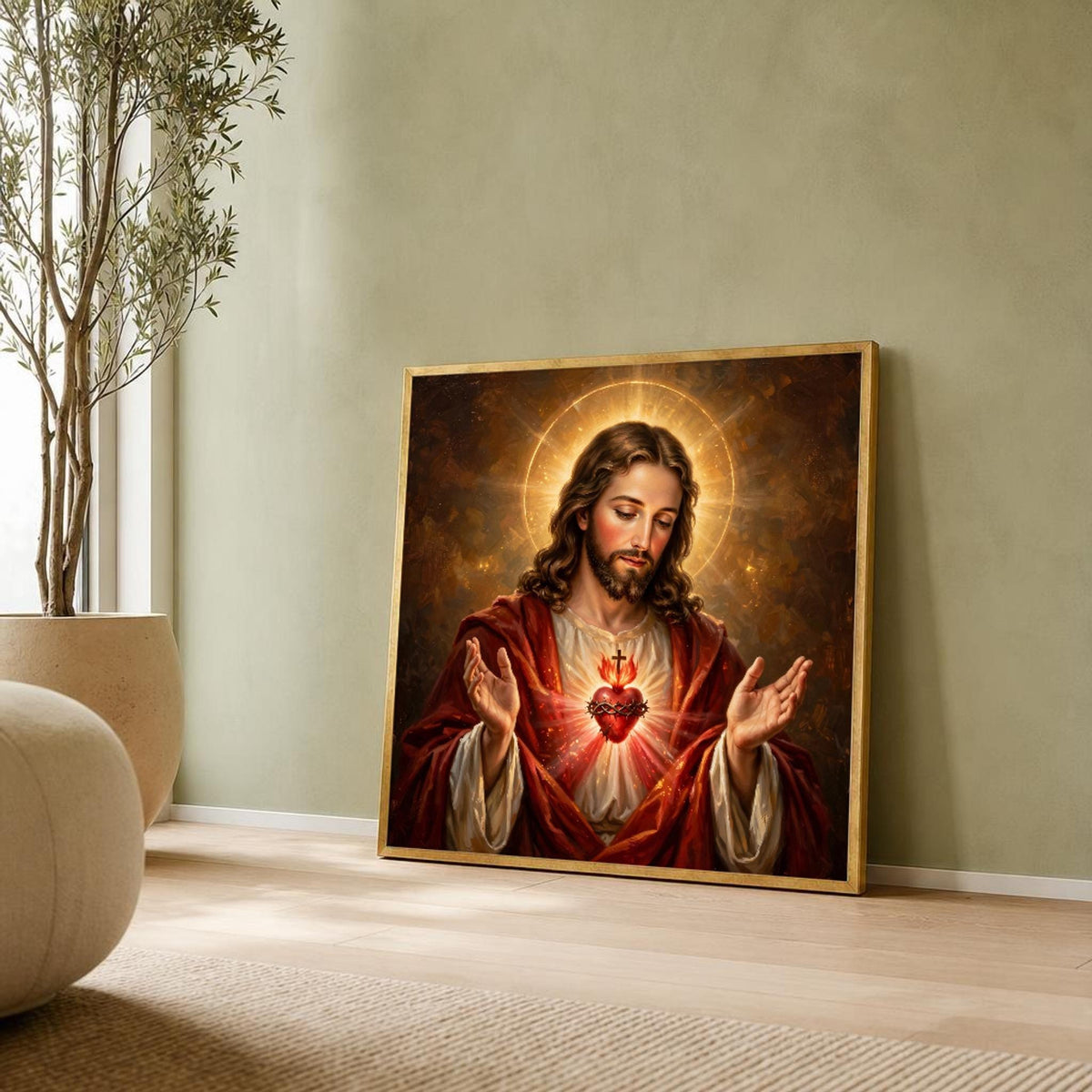 Sacred Heart of Jesus Religious Christian Canvas Wall Art, Christian Sacred Art