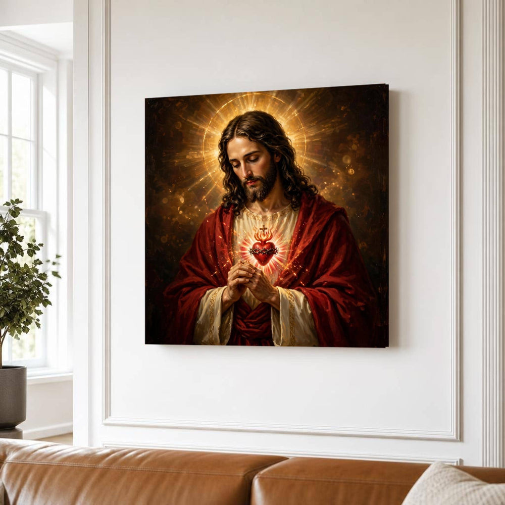Sacred Heart of Jesus Religious Christian Canvas Wall Art, Christian Sacred Art