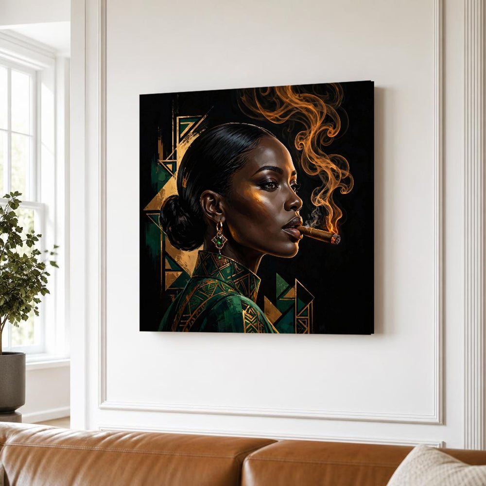 Bold Afro Art Vibrant Cigar Smoker Canvas Wall Art, Portrait