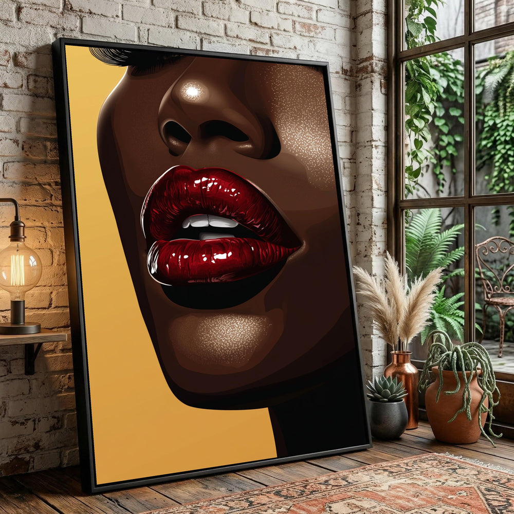 Glossy Red Lips Close-up Canvas Art, Modern Beauty Portrait Wall Decor