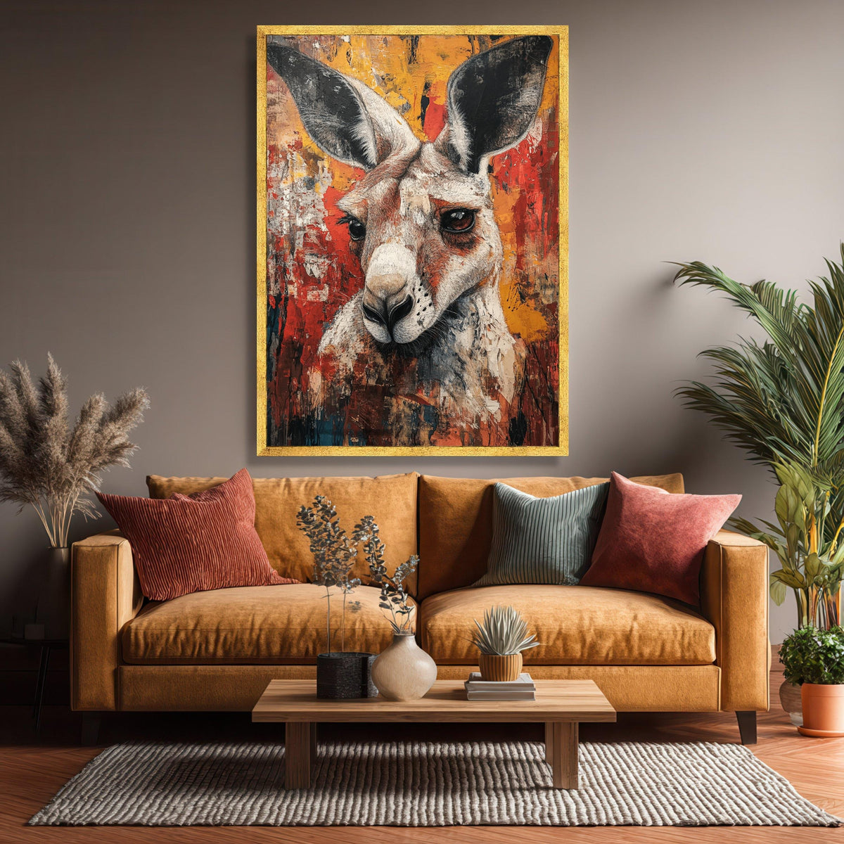 Majestic Kangaroo Portrait Canvas, Rustic Abstract Animal Art, Modern Nature Wall Decor