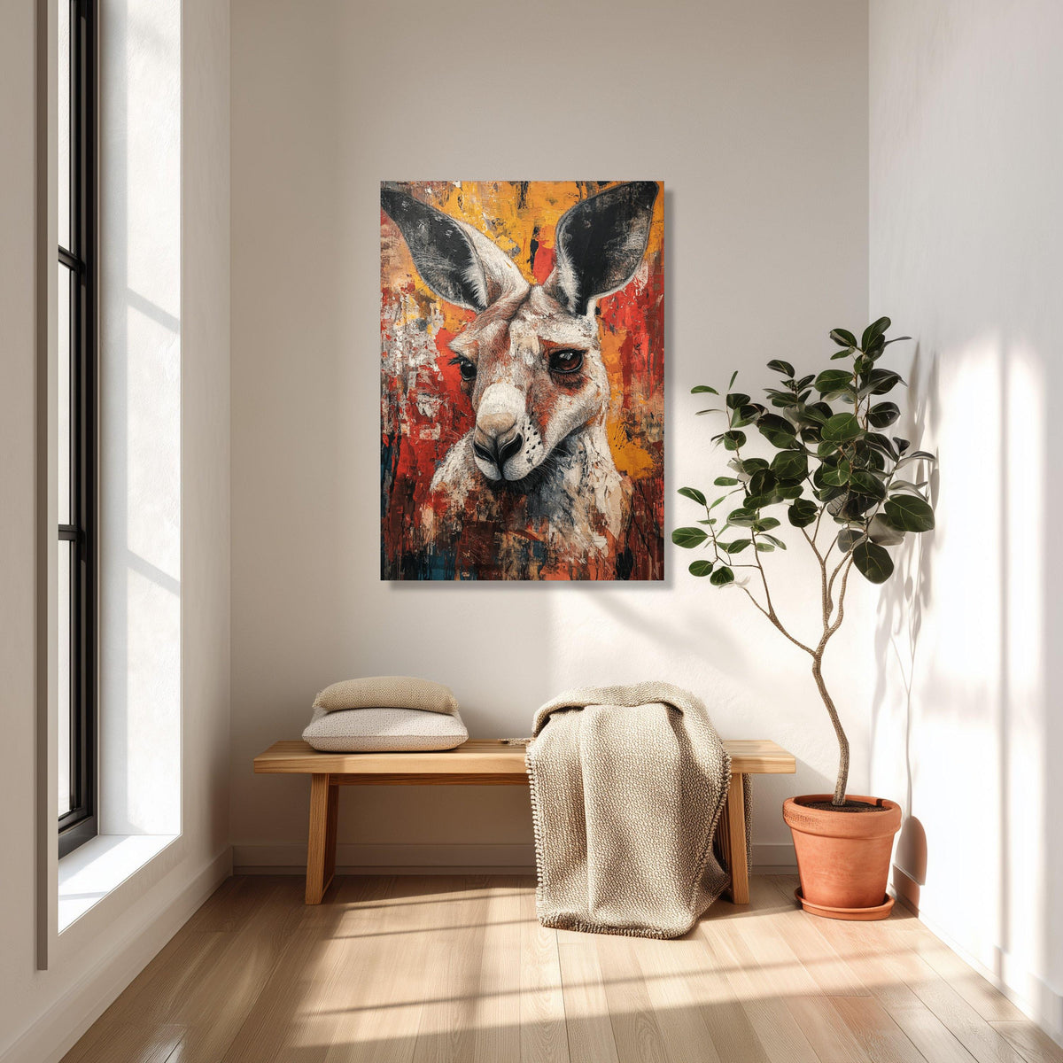 Majestic Kangaroo Portrait Canvas, Rustic Abstract Animal Art, Modern Nature Wall Decor