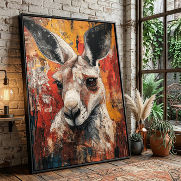 Majestic Kangaroo Portrait Canvas, Rustic Abstract Animal Art, Modern Nature Wall Decor
