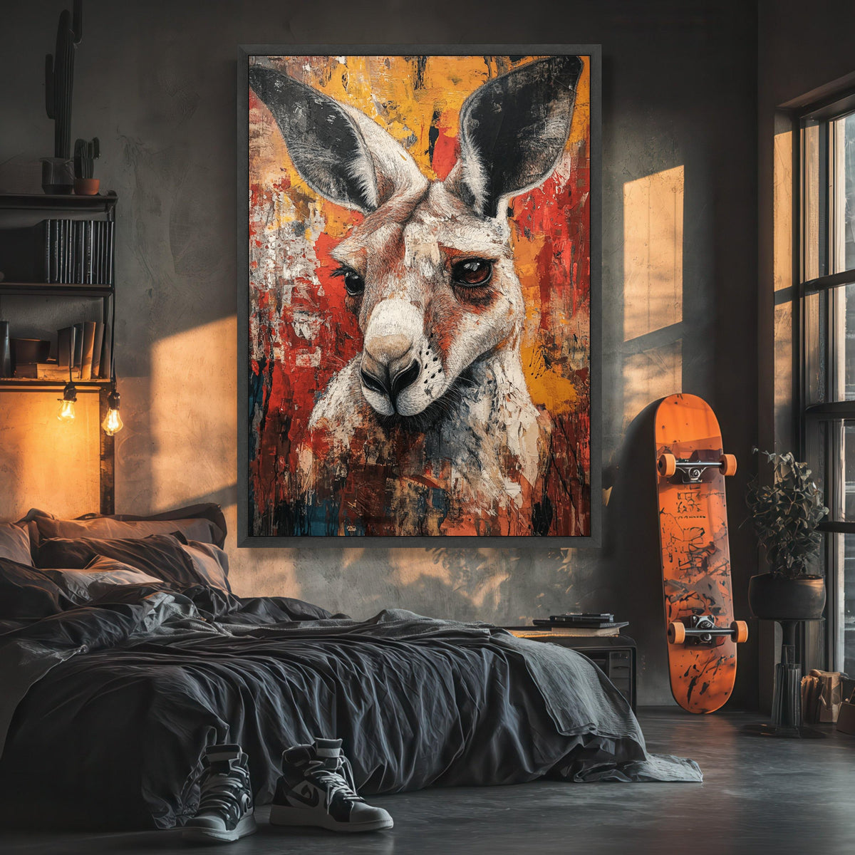Majestic Kangaroo Portrait Canvas, Rustic Abstract Animal Art, Modern Nature Wall Decor