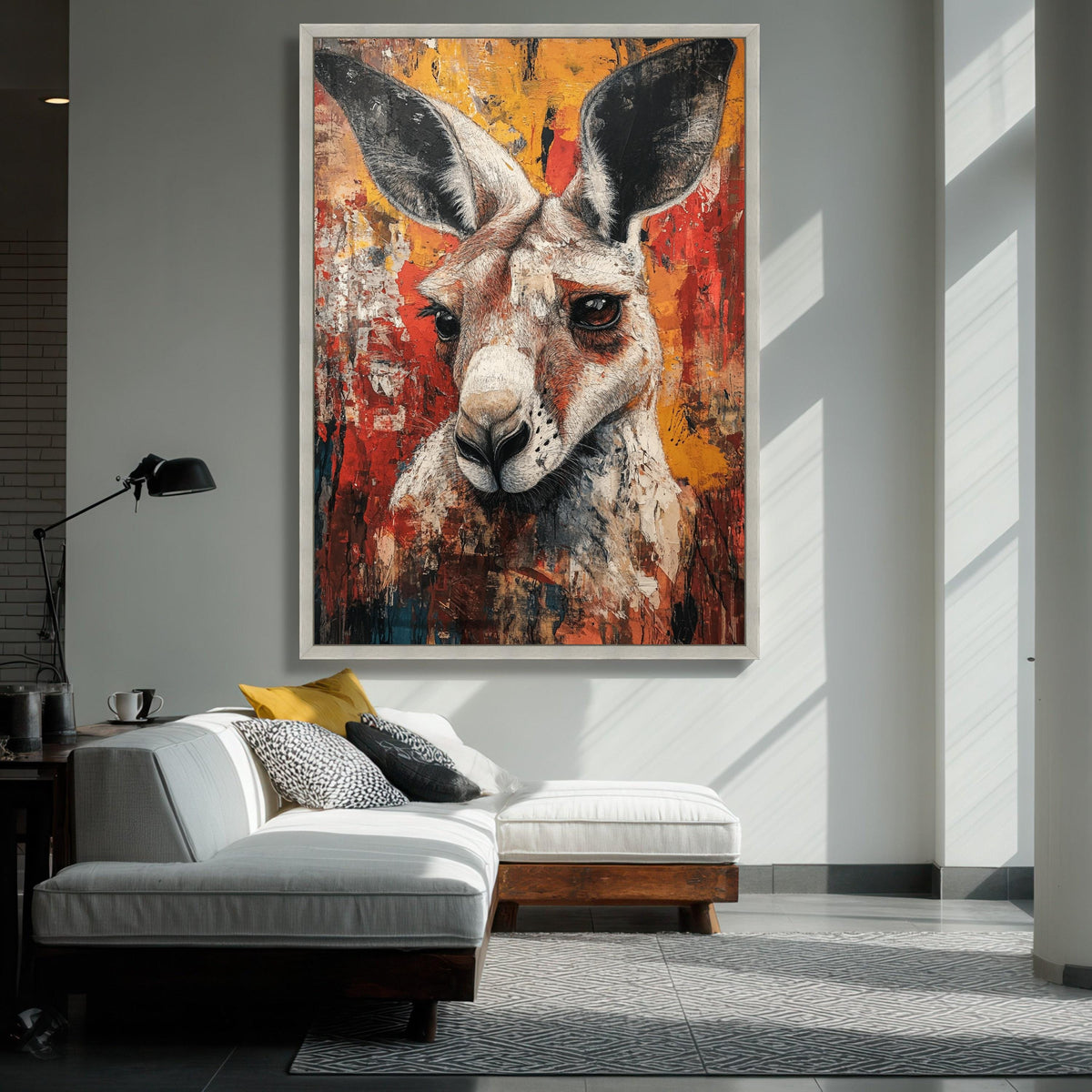Majestic Kangaroo Portrait Canvas, Rustic Abstract Animal Art, Modern Nature Wall Decor
