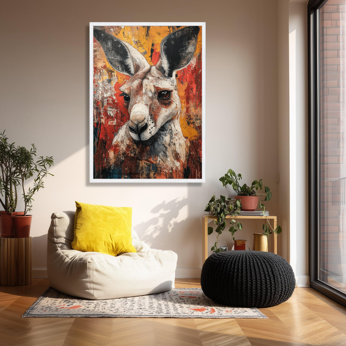Majestic Kangaroo Portrait Canvas, Rustic Abstract Animal Art, Modern Nature Wall Decor