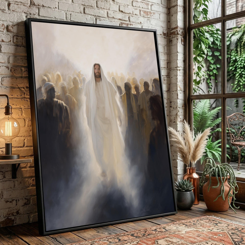 Jesus Walking Among Followers Canvas, Spiritual Religious Wall Art, Christian Faith Decor