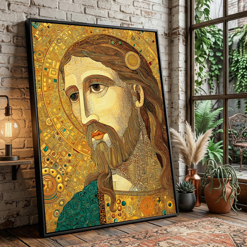 Mosaic Jesus Portrait Canvas Art, Byzantine Style Religious Icon Painting, Spiritual Home Decor