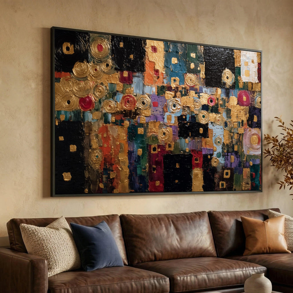 Abstract Geometric Canvas Wall Art, Modern Gold Accent Painting, Contemporary Artwork