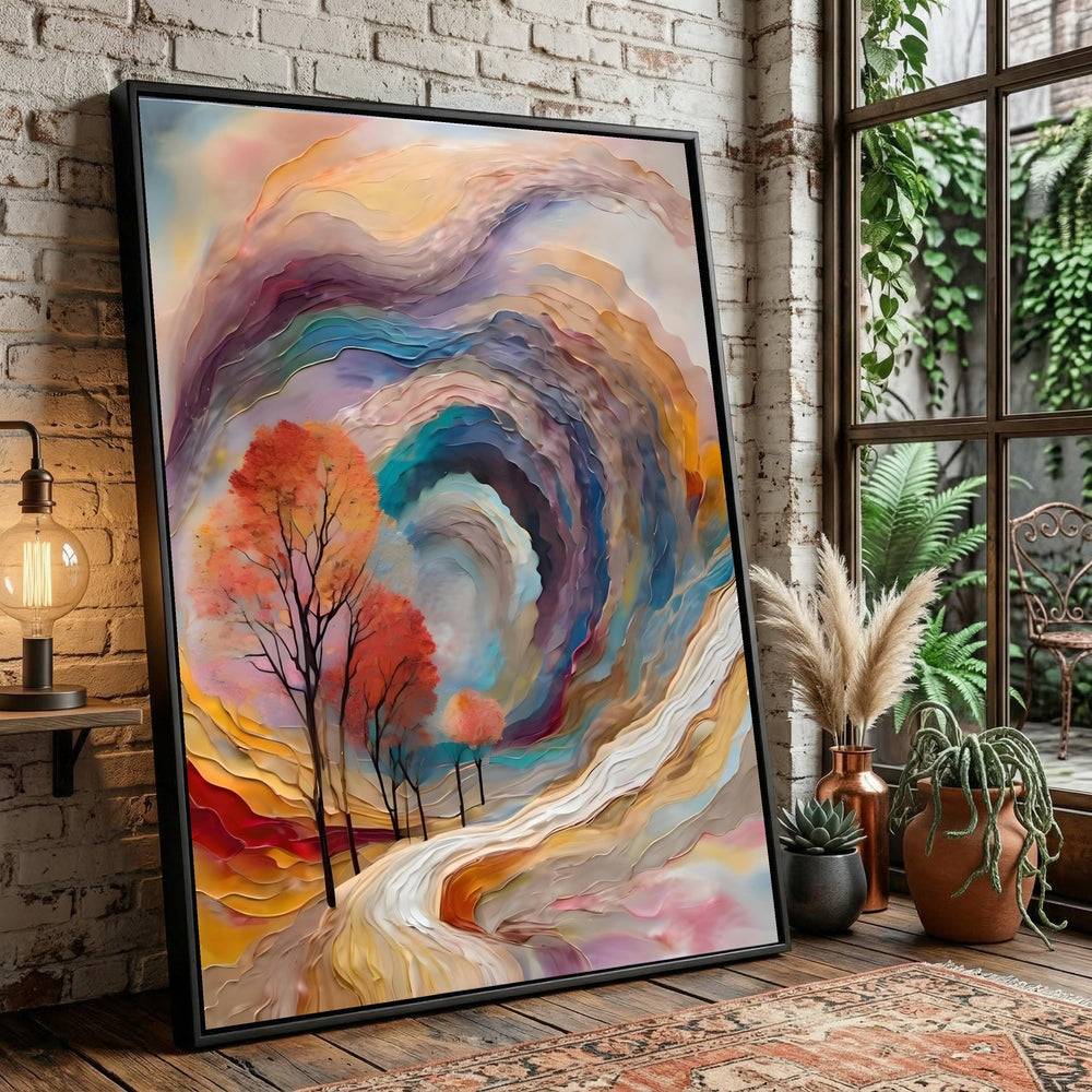 Abstract Autumn Forest Path Canvas, Colorful Swirl Landscape, Modern Nature Wall Art, Vibrant Trees Canvas, Home Decor Painting
