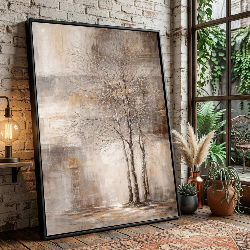 Winter Trees Canvas Art, Neutral Tones Landscape Painting, Rustic Contemporary Nature Wall Decor