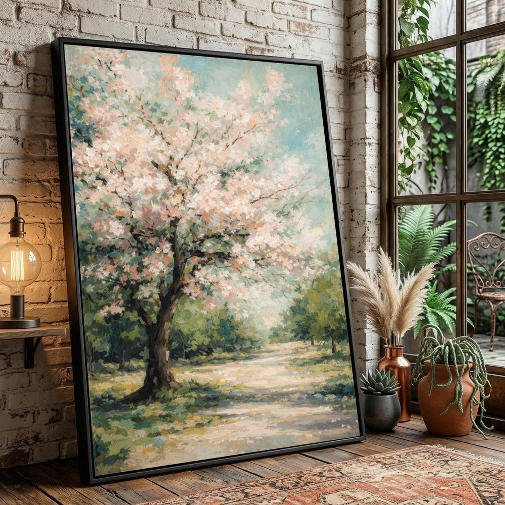 Blossoming Cherry Tree Canvas, Spring Impressionist Floral Landscape Art