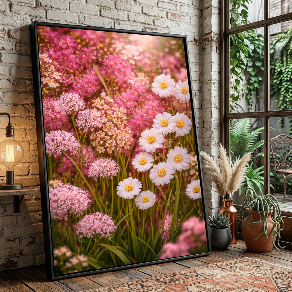 Vibrant Spring Flowers Canvas Print, Pink Blossom Botanical Wall Art