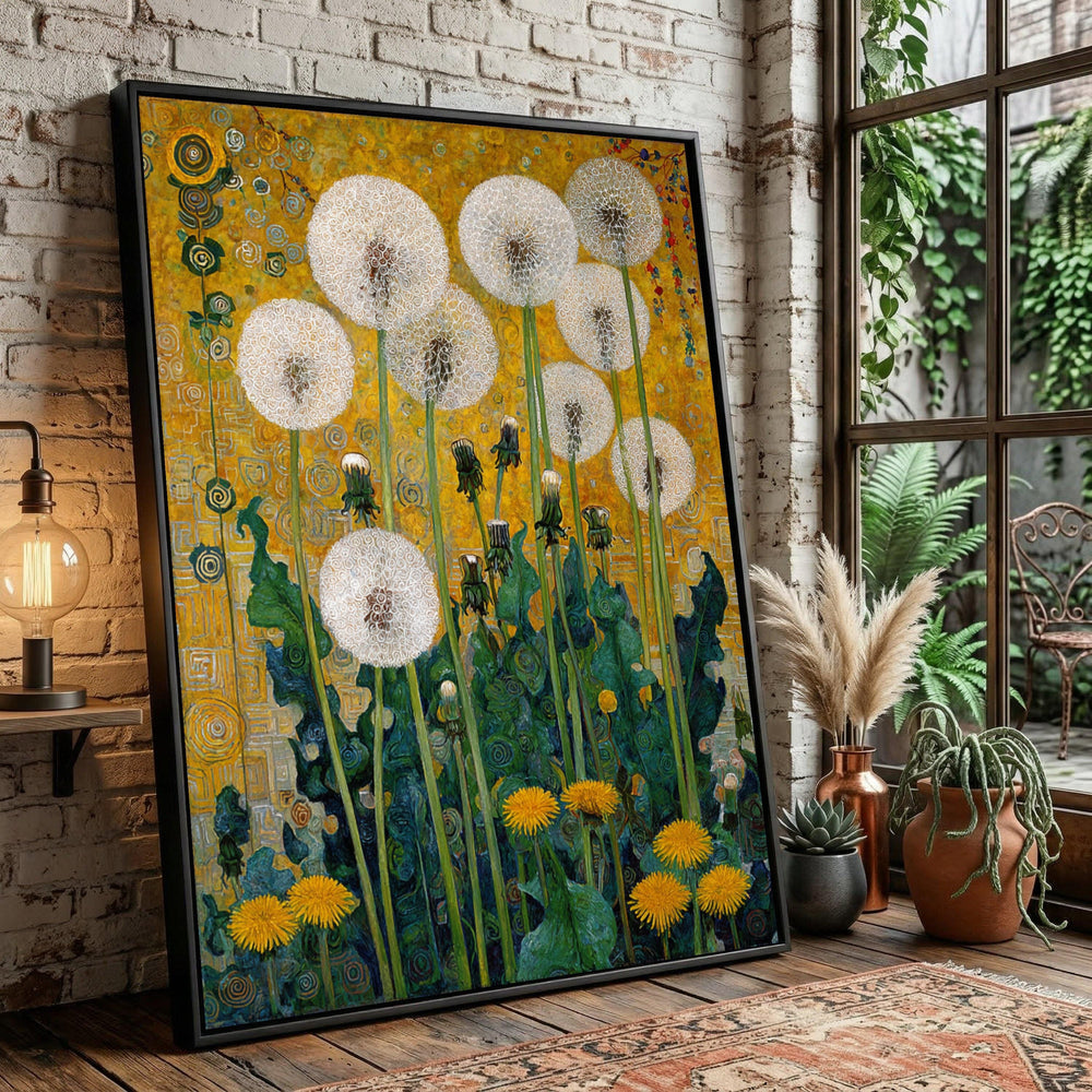 Dandelion Dreams Canvas Art, Abstract Floral Painting, Botanical Wall Decor, Yellow Green Canvas