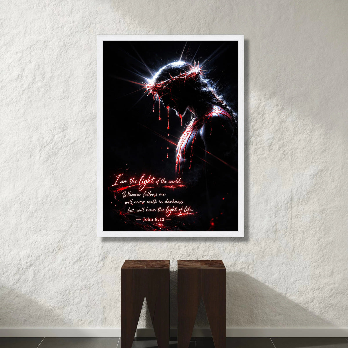Jesus with Crown of Thorns Canvas, John 8:12 Scripture Wall Art, Light of the World Religious Canvas, Spiritual Christian Canvas Print Art