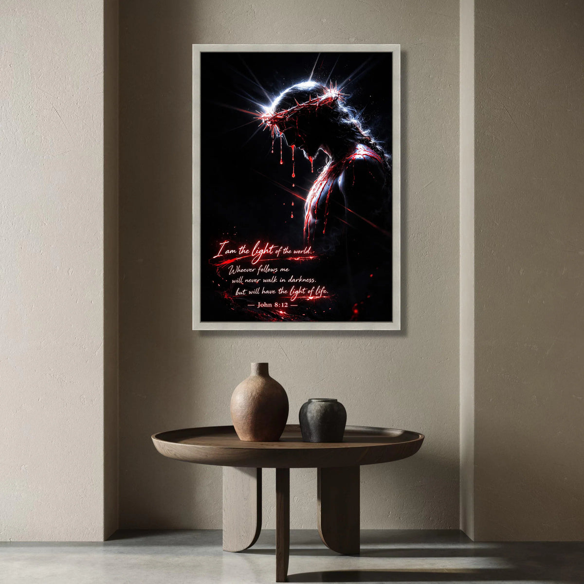 Jesus with Crown of Thorns Canvas, John 8:12 Scripture Wall Art, Light of the World Religious Canvas, Spiritual Christian Canvas Print Art