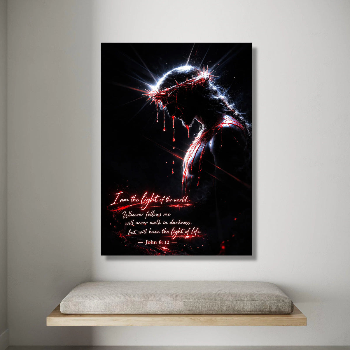 Jesus with Crown of Thorns Canvas, John 8:12 Scripture Wall Art, Light of the World Religious Canvas, Spiritual Christian Canvas Print Art