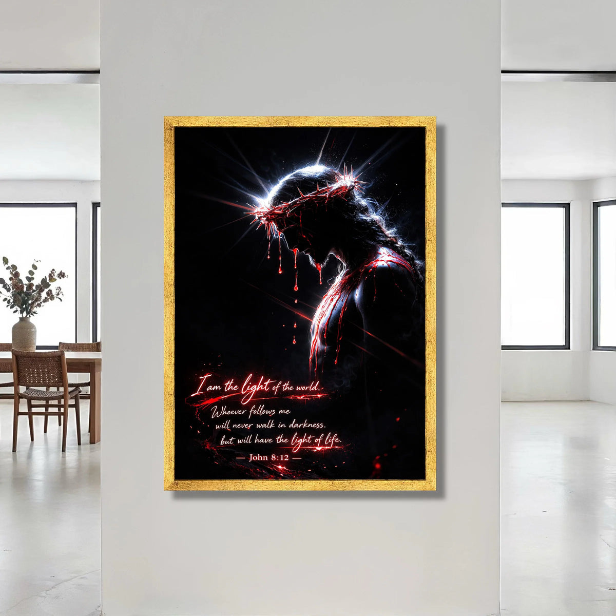 Jesus with Crown of Thorns Canvas, John 8:12 Scripture Wall Art, Light of the World Religious Canvas, Spiritual Christian Canvas Print Art