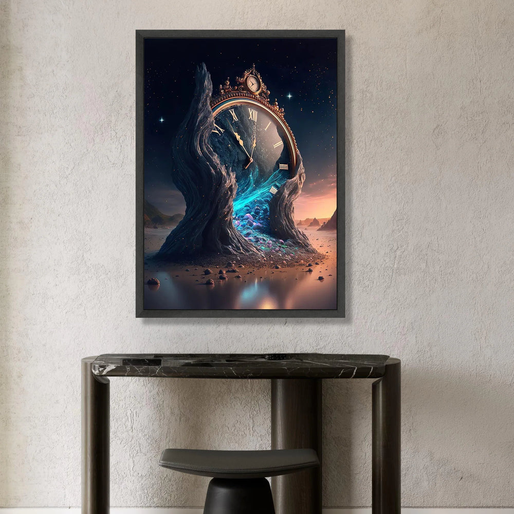Surreal Melting Clock Canvas, Fantasy Timepiece Wall Art, Dreamscape Landscape Canvas, Mystical Night Scene Decoration Canvas Print Art