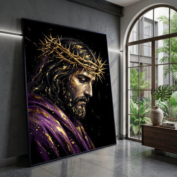 Jesus Christ Crown of Thorns Canvas, Religious Wall Art, Spiritual Portrait Canvas, Sacred Home Decoration, Inspirational Canvas Print Art