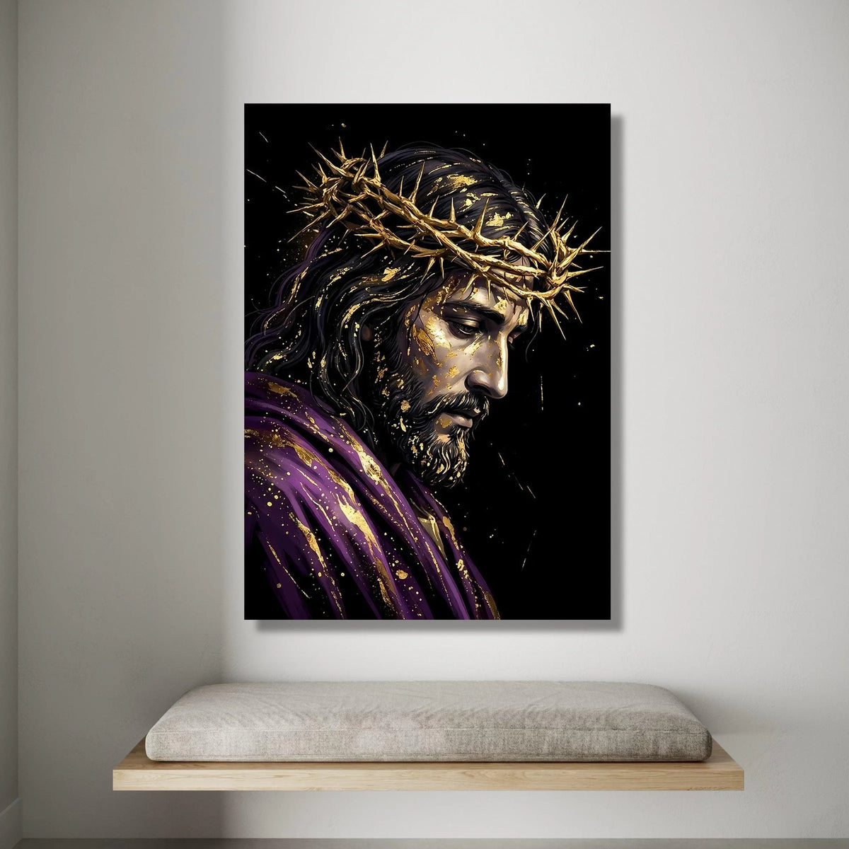 Jesus Christ Crown of Thorns Canvas, Religious Wall Art, Spiritual Portrait Canvas, Sacred Home Decoration, Inspirational Canvas Print Art