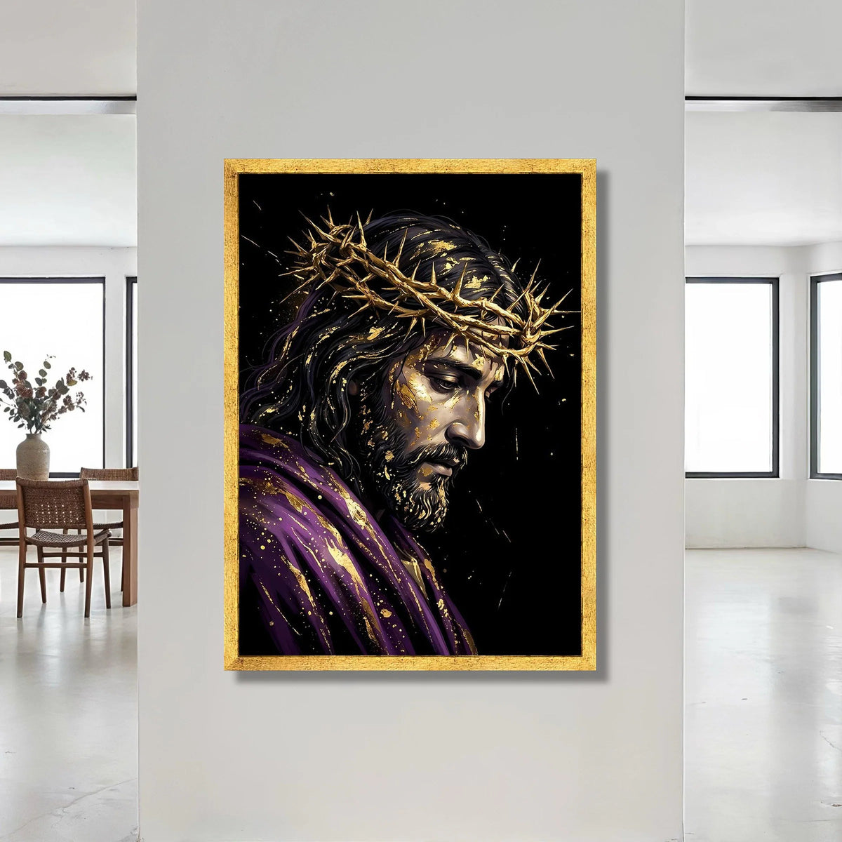 Jesus Christ Crown of Thorns Canvas, Religious Wall Art, Spiritual Portrait Canvas, Sacred Home Decoration, Inspirational Canvas Print Art