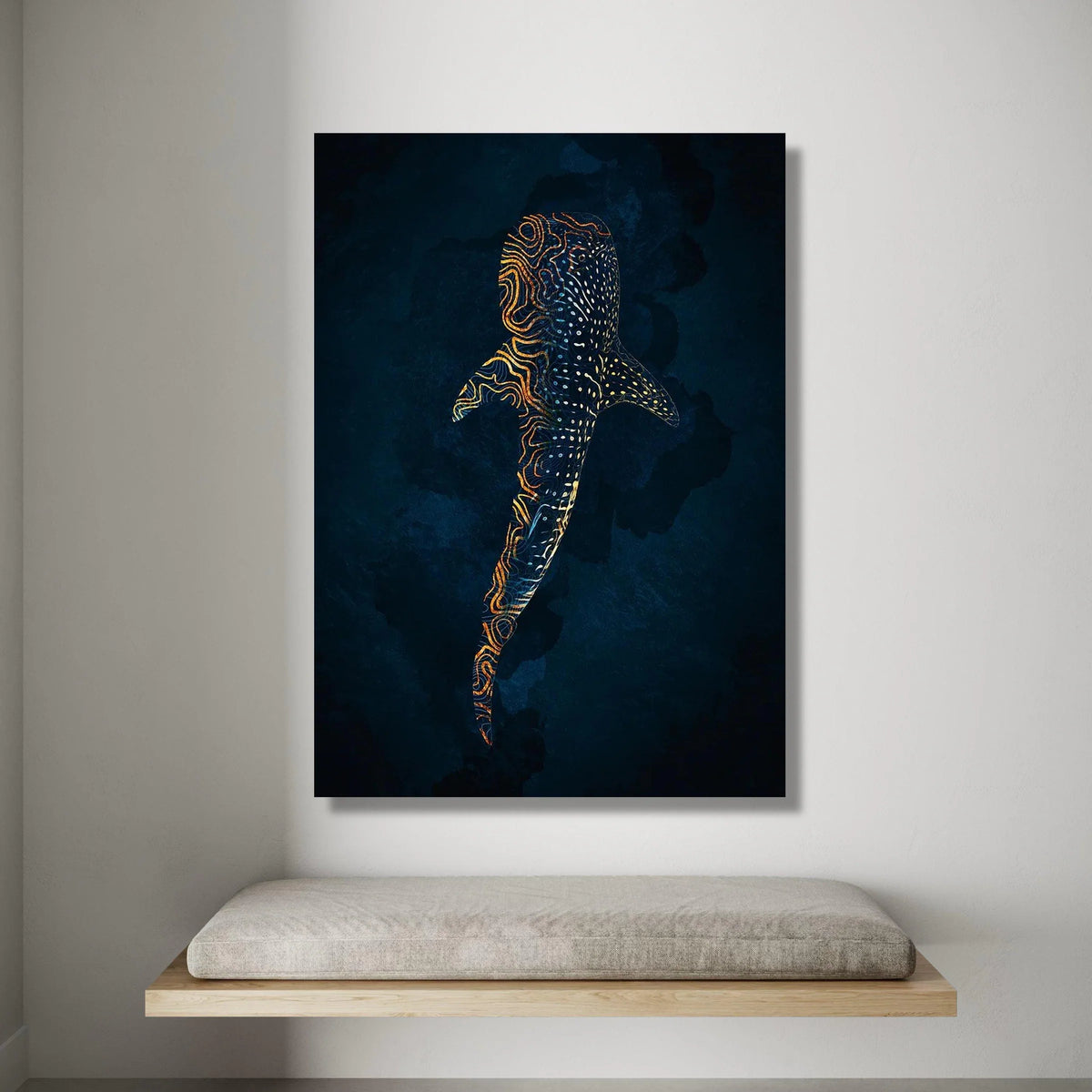 Abstract Whale Shark Canvas Wall Art, Ocean Animal Design, Marine Life Canvas, Deep Sea Illustration, Nautical Home Decor, Canvas Print Art