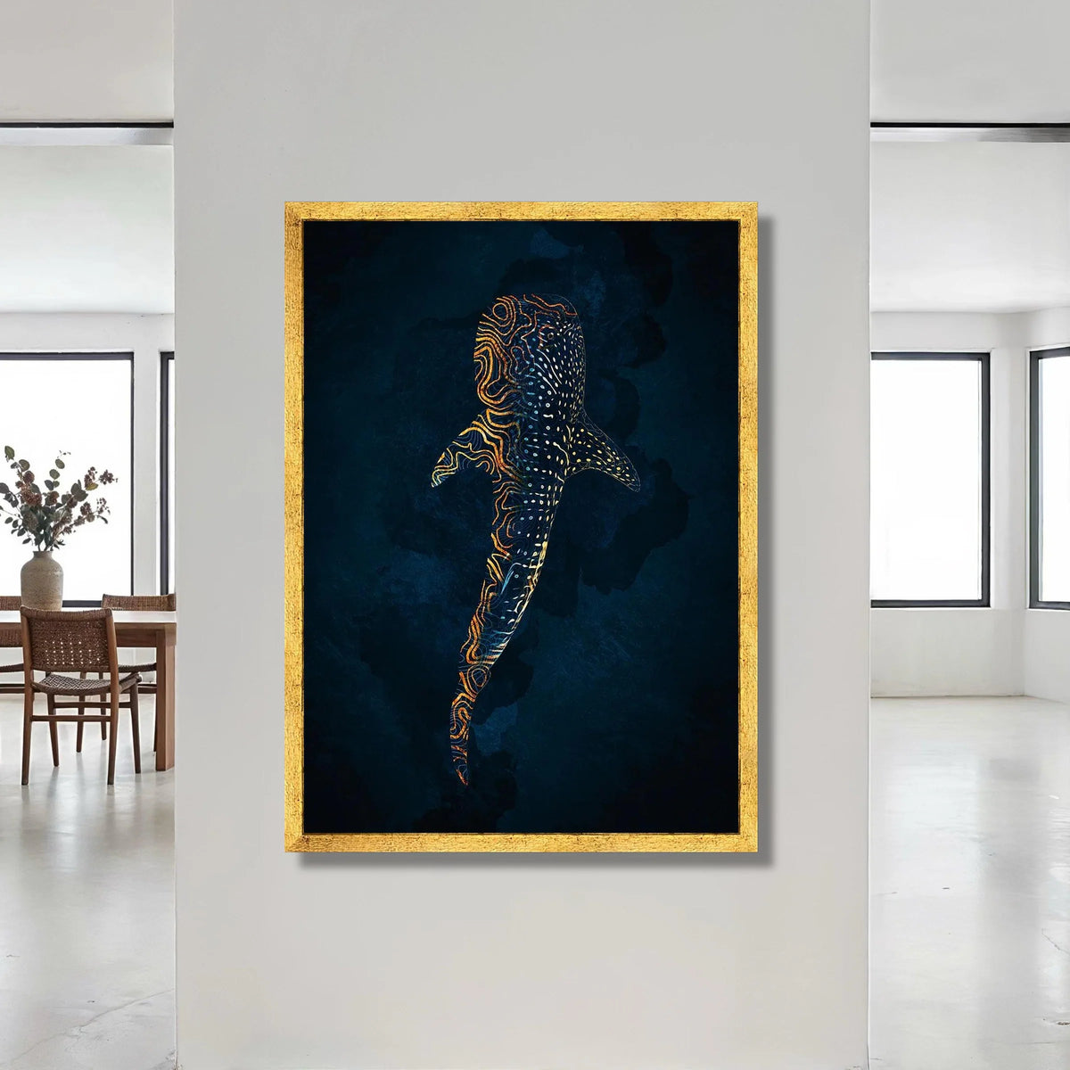 Abstract Whale Shark Canvas Wall Art, Ocean Animal Design, Marine Life Canvas, Deep Sea Illustration, Nautical Home Decor, Canvas Print Art