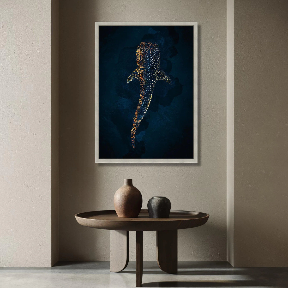Abstract Whale Shark Canvas Wall Art, Ocean Animal Design, Marine Life Canvas, Deep Sea Illustration, Nautical Home Decor, Canvas Print Art