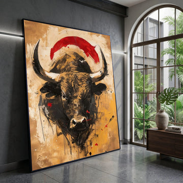 Majestic Bull Head Canvas, Abstract Animal Wall Art, Rustic Farmhouse Decoration, Bold Nature Canvas, Ready to Hang Artwork Canvas Print Art