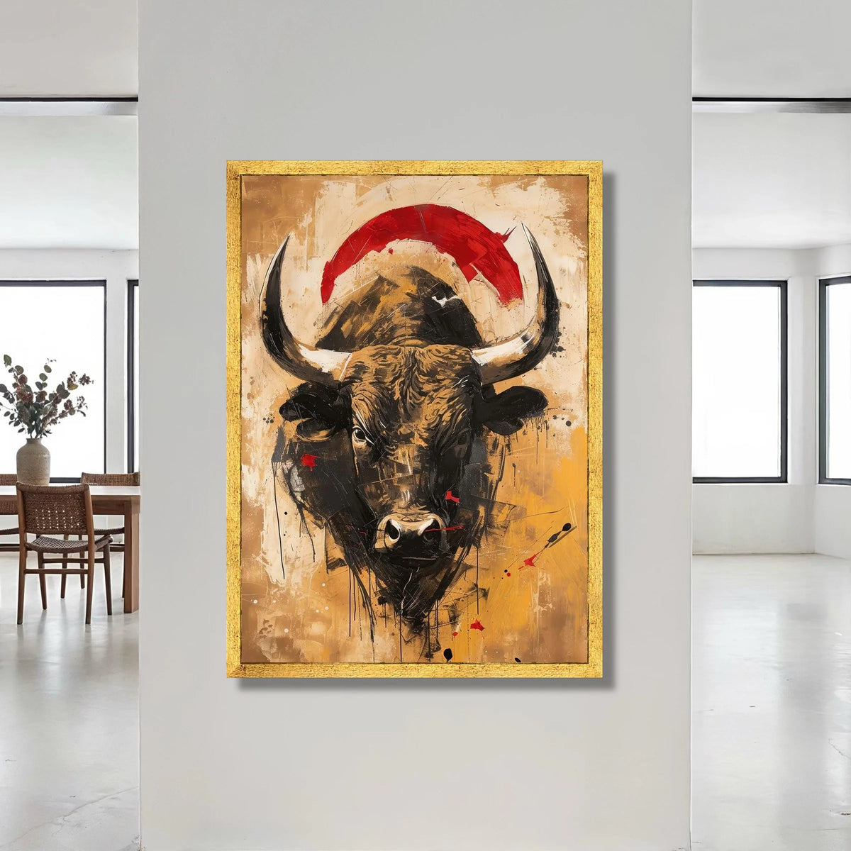 Majestic Bull Head Canvas, Abstract Animal Wall Art, Rustic Farmhouse Decoration, Bold Nature Canvas, Ready to Hang Artwork Canvas Print Art