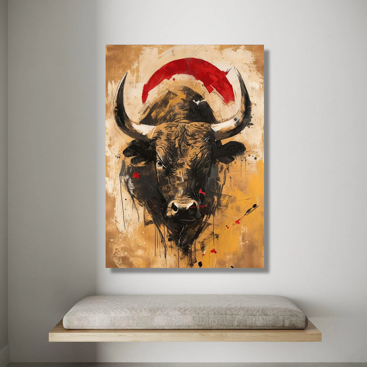 Majestic Bull Head Canvas, Abstract Animal Wall Art, Rustic Farmhouse Decoration, Bold Nature Canvas, Ready to Hang Artwork Canvas Print Art