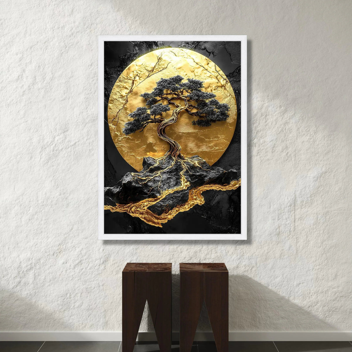 Golden Bonsai Tree Canvas Wall Art, Modern Abstract Nature Design, Black and Gold Landscape Canvas, Elegant Home Decoration Canvas Print Art