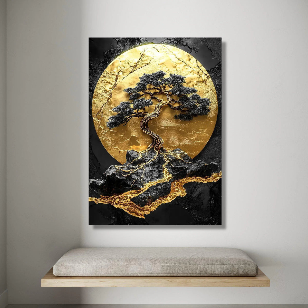 Golden Bonsai Tree Canvas Wall Art, Modern Abstract Nature Design, Black and Gold Landscape Canvas, Elegant Home Decoration Canvas Print Art