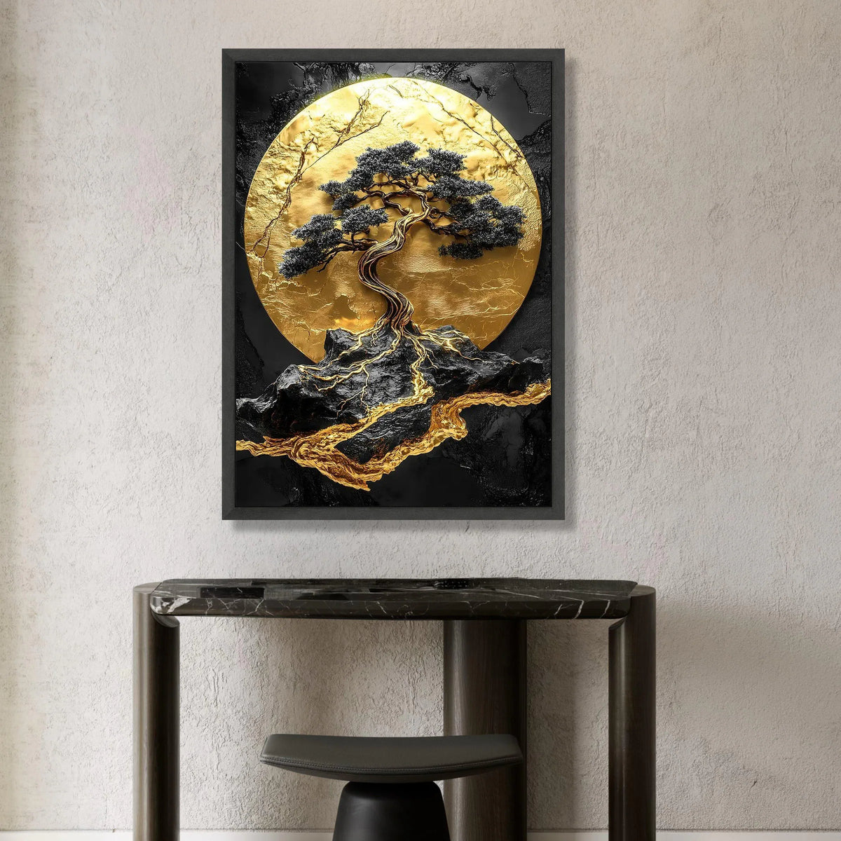 Golden Bonsai Tree Canvas Wall Art, Modern Abstract Nature Design, Black and Gold Landscape Canvas, Elegant Home Decoration Canvas Print Art