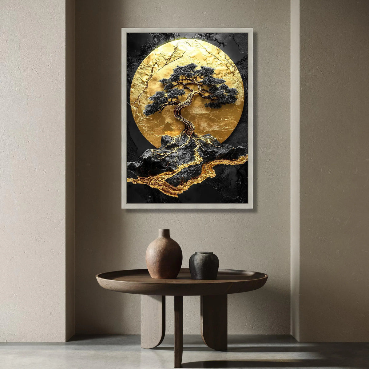 Golden Bonsai Tree Canvas Wall Art, Modern Abstract Nature Design, Black and Gold Landscape Canvas, Elegant Home Decoration Canvas Print Art