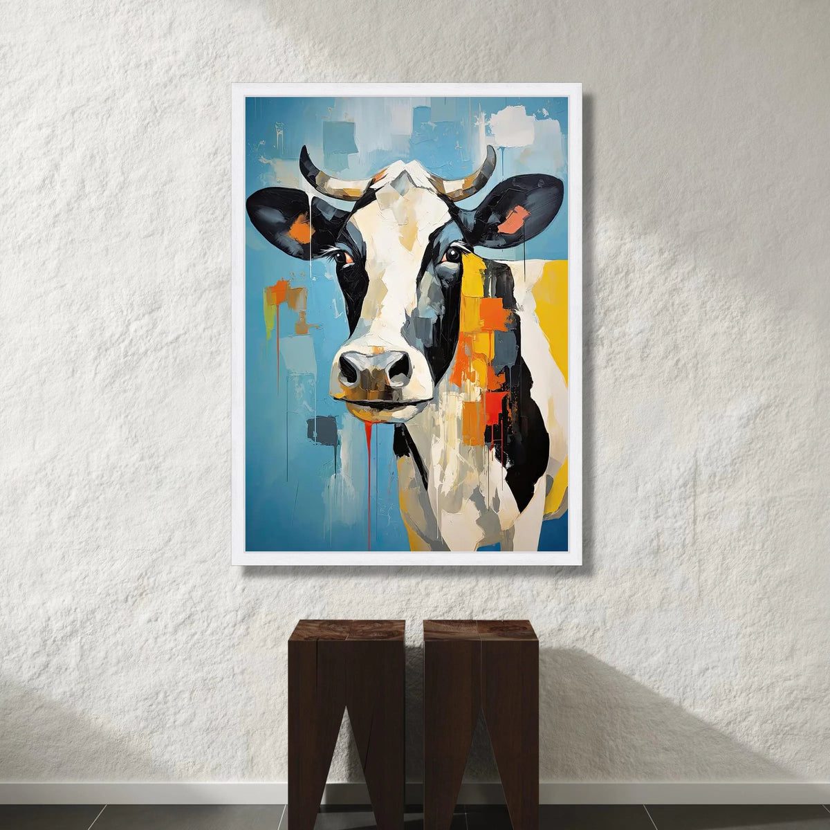 Modern Cow Portrait Canvas, Abstract Farm Animal Wall Art, Colorful Rustic Canvas, Contemporary Country Decor, Ready to Canvas Print Art