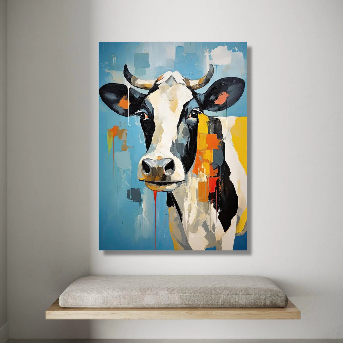 Modern Cow Portrait Canvas, Abstract Farm Animal Wall Art, Colorful Rustic Canvas, Contemporary Country Decor, Ready to Canvas Print Art